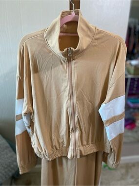 Women’s Tan Zip-Up Track Jacket with and joggers set